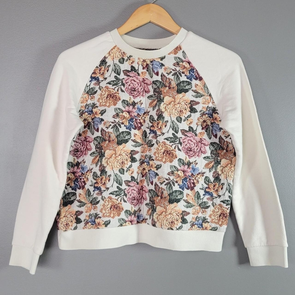 Zara Floral Print Sweatshirt in Cream Size S